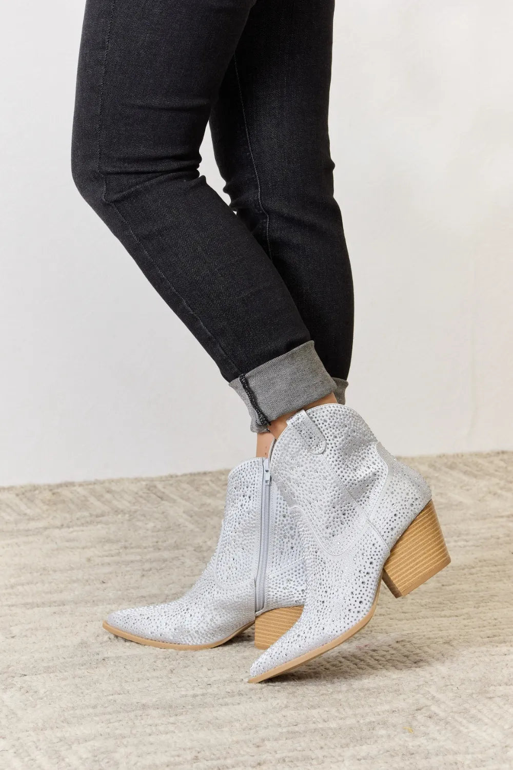 East Lion Corp Rhinestone Ankle Cowboy Boots by Trendsi