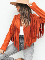 Fringe Open Front Cropped Jacket by Trendsi
