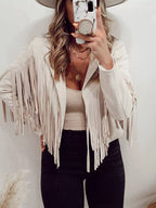 Fringe Open Front Cropped Jacket by Trendsi