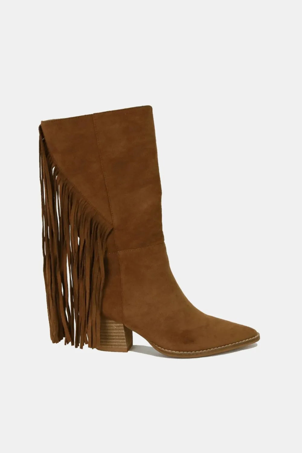 Beast Fashion Suede Fringe Point Toe Boots by Trendsi