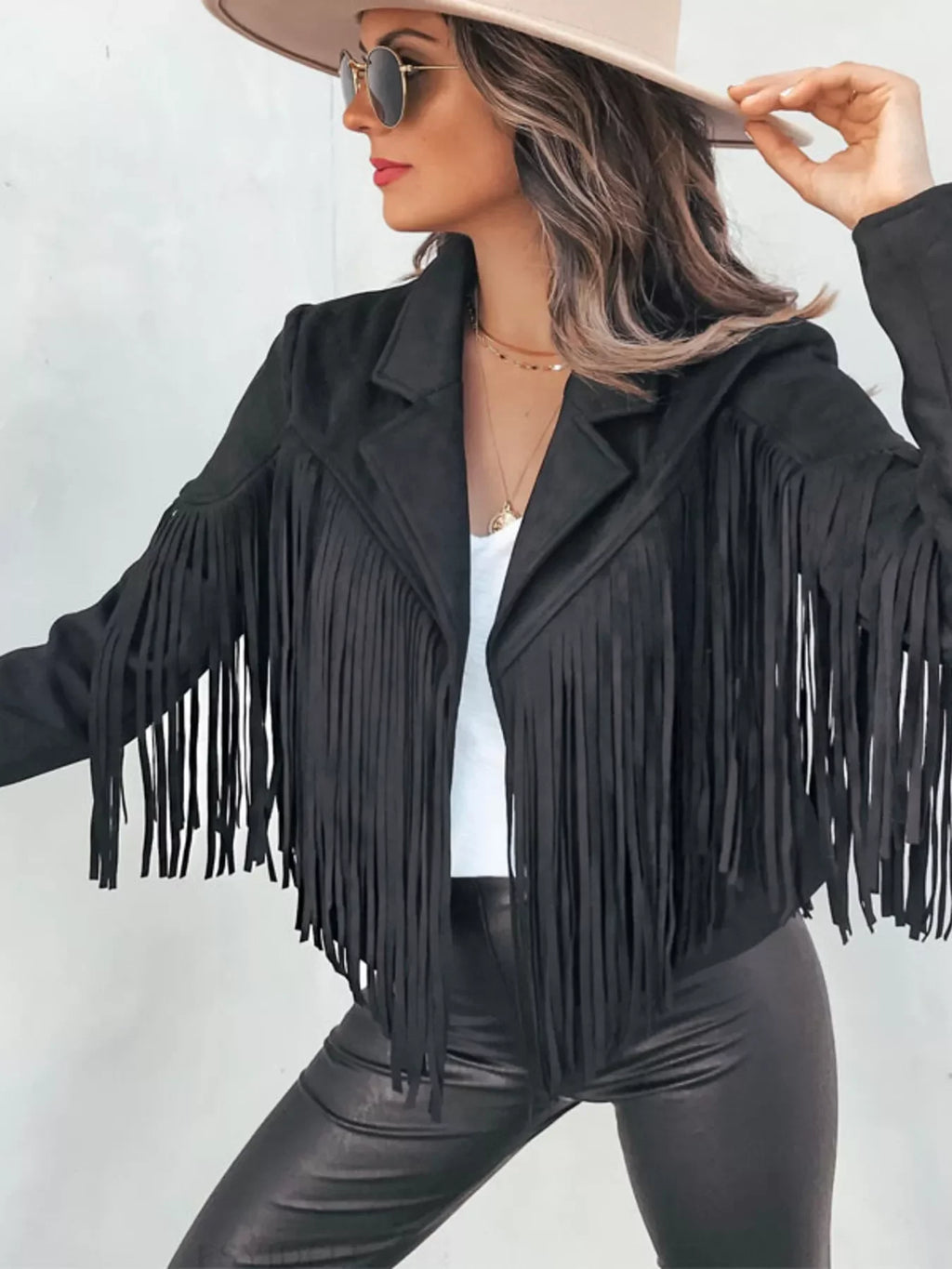 Fringe Open Front Cropped Jacket by Trendsi