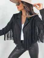 Fringe Open Front Cropped Jacket by Trendsi