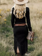 Fringe Zip Front Long Sleeve Dress by Trendsi