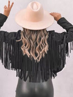 Fringe Open Front Cropped Jacket by Trendsi