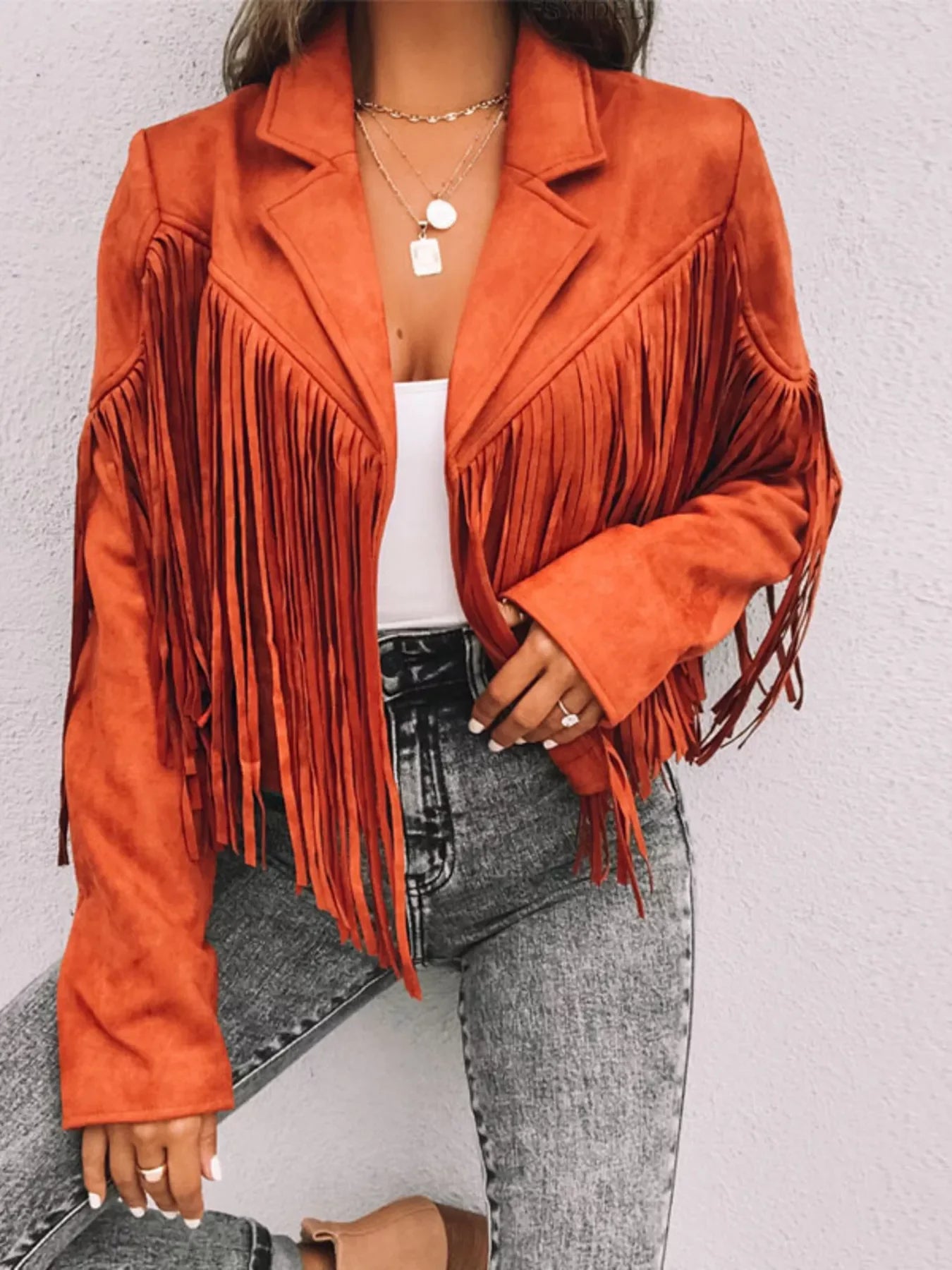 Fringe Open Front Cropped Jacket by Trendsi