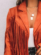 Fringe Open Front Cropped Jacket by Trendsi