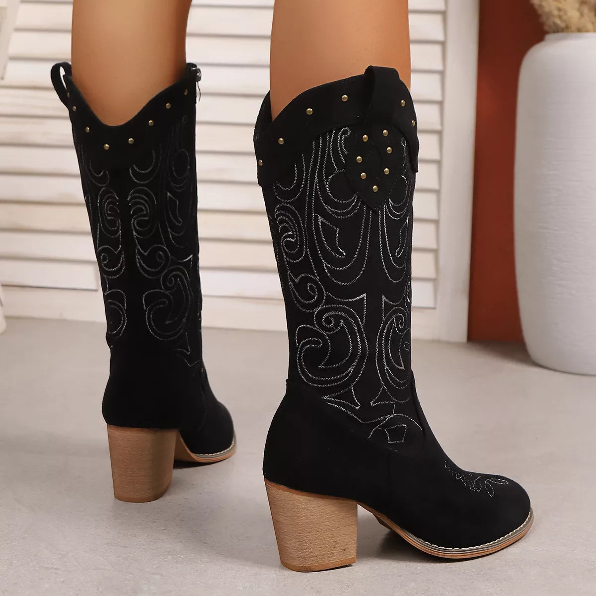 Embroidered Western Cowboy Boots by Trendsi